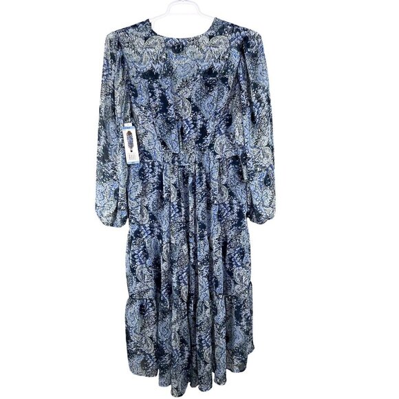 NWT Joie L Midi Dress Blue White Abstract Bohemian Balloon Sleeves Chiffon Flowy - Picture 8 of 16